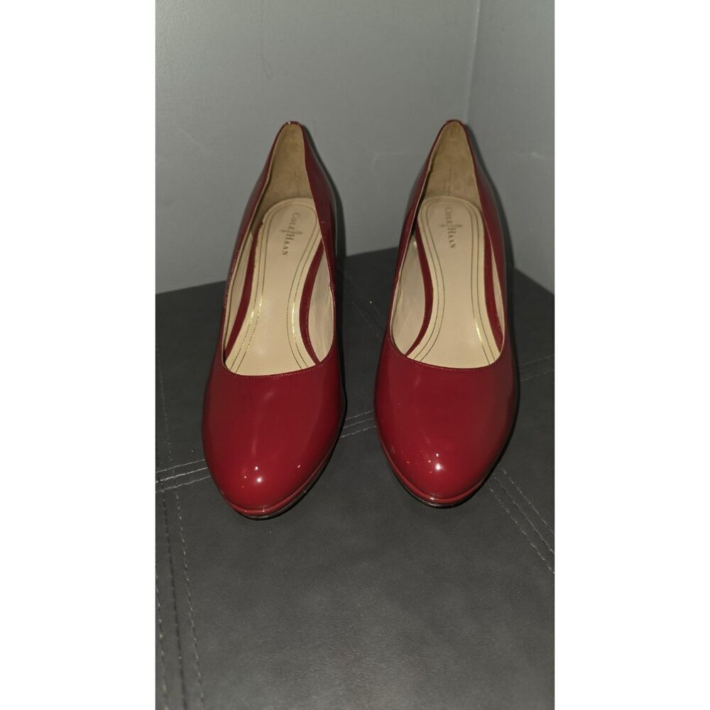 Cole Haan Heels Pumps Womens 9B Solid Red Patent Leather Slip On New Years Eve